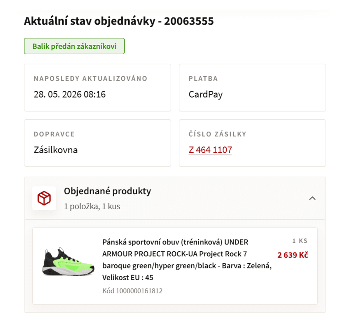 stavu objednávky